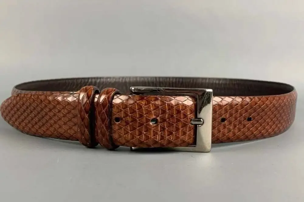 Soft Collection Brown Snakeskin Embossed Leather Belt
